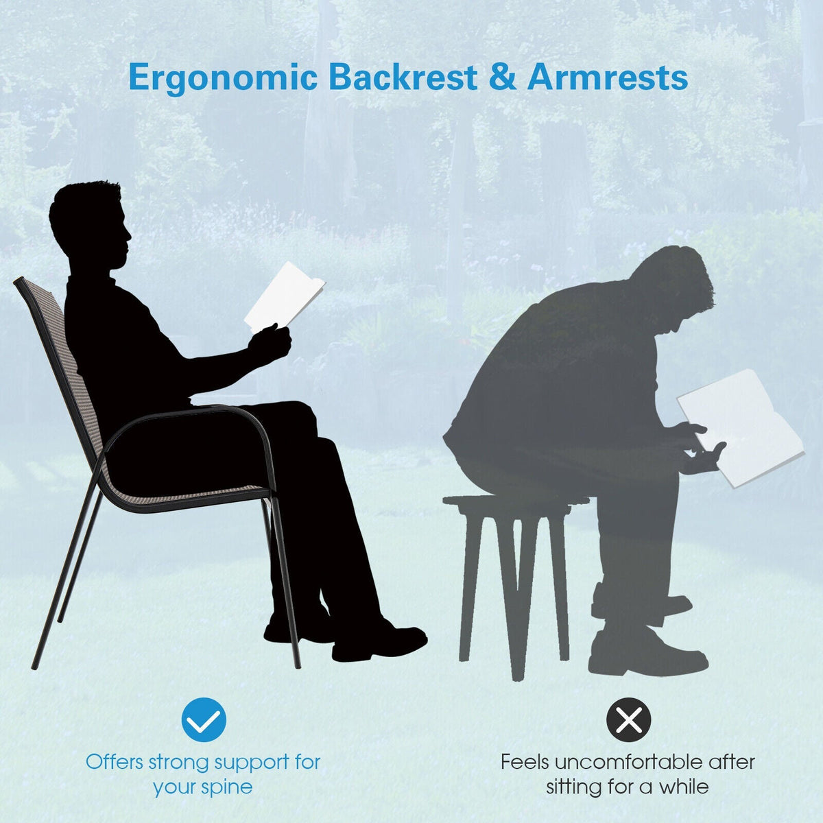 6 Pieces Patio Stackable Dining Chairs with Curved Armrests and Breathable Fabric, photo 8 of 8