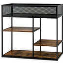 4-Tier Industrial Console Table with Wire Basket and shelf-Rustic Brown by DirectDeals