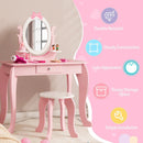 Kid Vanity Table Stool Set with Oval Rotatable Mirror-Pink by LJGDeals