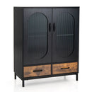 Kitchen Industrial Buffet Sideboard with Tempered Glass Doors-Black by LJGDeals