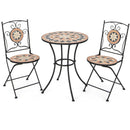 3 Pieces Patio Bistro Set with 1 Round Mosaic Table and 2 Folding Chairs by LJGDeals