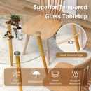 Round Glass Dining Table Leisure Coffee Table with Metal Legs-Natural by LJGDeals