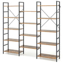 Large Triple Wide Floor Standing Bookcase Display Shelf with Metal Frame-Rustic Brown by LJGDeals