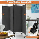 4-Panel Folding Room Divider 6 Feet Rolling Privacy Screen with Lockable Wheels by LJGDeals