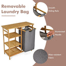 Bamboo Laundry Hamper Stand with Removable Sliding Bag and 3-Tier Open Shelves by LJGDeals