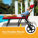 Folding Patio Rattan Lounge Chair with Wheels-Red by LJGDeals