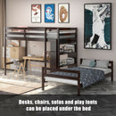 Twin Over Twin Loft Bunk Bed with Bookcase-Dark Brown