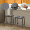 Set of 2 PU Leather Saddle Bar Stools with Rubber Wood Legs