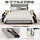 Full/Queen Size Upholstered Bed Frame with 4 Drawers-Silver-Full Size