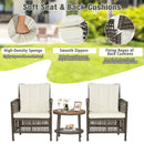 3 Pieces Patio Rattan Furniture Set with Cushioned Sofas and Wood Table Top-White by LJGDeals