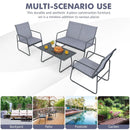 4 Pieces of Metal Patio Furniture Chat Set with Tempered Glass Coffee Table by LJGDeals