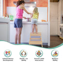 2-in-1 Multifunctional Toddler Step Stool with Safety Rail-Natural