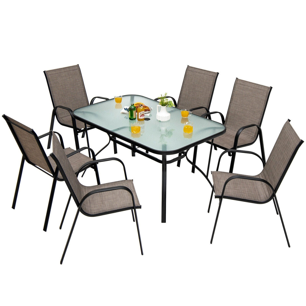 6 Pieces Patio Stackable Dining Chairs with Curved Armrests and Breathable Fabric, photo 7 of 8