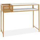 Faux Marble Console Table with Wire Baske for Hallway and Living Room-White by LJGDeals