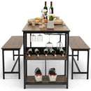 3 Pieces Dining Table Set for 4 with Wine Rack-Brown by LJGDeals