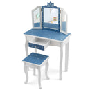 Princess Vanity Table and Chair Set with Tri-Folding Mirror and Snowflake Print-Blue by LJGDeals