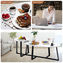 Set of 2 Modern Faux Marble Nesting Coffee Table Set with Oval and Round Table-White by LJGDeals