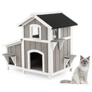 2-Story Outdoor Wooden Feral Cat House with Escape Door-Grey by LJGDeals