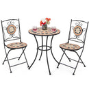 3 Pieces Patio Bistro Set with 1 Round Mosaic Table and 2 Folding Chairs