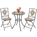 3 Pieces Patio Bistro Set with 1 Round Mosaic Table and 2 Folding Chairs by LJGDeals