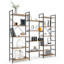 Large Triple Wide Floor Standing Bookcase Display Shelf with Metal Frame-Rustic Brown by LJGDeals