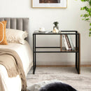 2-Tier C-Shaped Reversible End Table with Wooden Shelf for Living Room-Brown by LJGDeals
