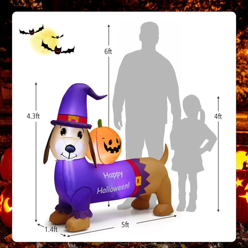 5 Feet Long Halloween Inflatable Dachshund Dog with Pumpkin, photo 4 of 8