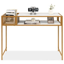 Faux Marble Console Table with Wire Baske for Hallway and Living Room-White by LJGDeals