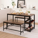 3 Pieces Dining Table Set for 4 with Wine Rack-Brown by LJGDeals
