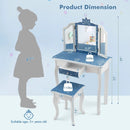 Princess Vanity Table and Chair Set with Tri-Folding Mirror and Snowflake Print-Blue by LJGDeals