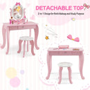 Kid Vanity Table Stool Set with Oval Rotatable Mirror-Pink by LJGDeals