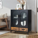 Kitchen Industrial Buffet Sideboard with Tempered Glass Doors-Black by LJGDeals