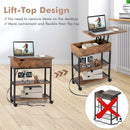 Lift Top End Table with Charging Station and Universal Wheels-Rustic Brown by LJGDeals