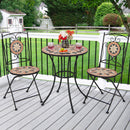 3 Pieces Patio Bistro Set with 1 Round Mosaic Table and 2 Folding Chairs