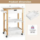 3-Tier Kitchen Island Cart Rolling Service Trolley with Bamboo Top by LJGDeals