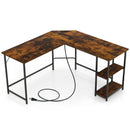 L Shaped Computer Desk with 2 Outlets and 2 USB Ports-Brown by LJGDeals