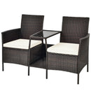Patio Rattan Wicker Conversation Set Sofa Cushioned Loveseat Glass Table by DirectDeals
