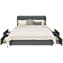 Full/Queen Size Upholstered Bed Frame with 4 Storage Drawers by LJGDeals