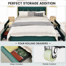 Full/Queen Size Upholstered Bed Frame with 4 Drawers-Green-Full Size