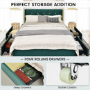 Full/Queen Size Upholstered Bed Frame with 4 Drawers-Green by LJGDeals