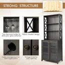 Tall Freestanding Bar Cabinet Buffet with Glass Holder and Adjustable Shelf-Gray by LJGDeals