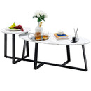 Set of 2 Modern Faux Marble Nesting Coffee Table Set with Oval and Round Table-White