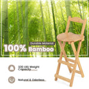 24 Inch Set of 2 Bamboo Folding Barstools with Footrests and Handles-Natural by LJGDeals