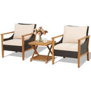 3 Pieces Patio Wicker Furniture Set with 2-Tier Side Table and Cushioned Armchairs-Natural by LJGDeals