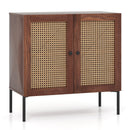 Kitchen Sideboard with 2 Rattan Doors and Adjustable Shelf-Walnut