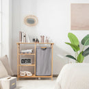 Bamboo Laundry Hamper Stand with Removable Sliding Bag and 3-Tier Open Shelves by LJGDeals