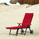 Folding Patio Rattan Lounge Chair with Wheels-Red by LJGDeals