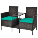 Patio Rattan Wicker Conversation Set Sofa Cushioned Loveseat Glass Table by LJGDeals