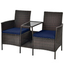 Patio Rattan Wicker Conversation Set Sofa Cushioned Loveseat Glass Table by LJGDeals