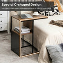 2-Tier C-Shaped Reversible End Table with Wooden Shelf for Living Room-Brown by LJGDeals